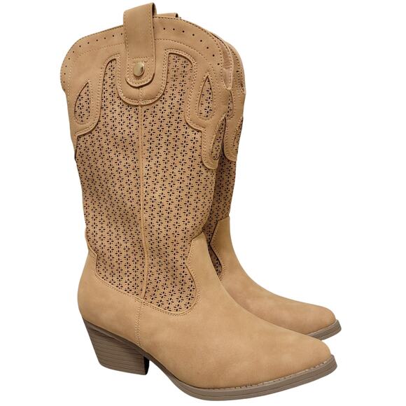 Sugar Shoes - Sugar Women Tammy Perf Western Cowgirl Boots Size US 8M Tan Brown Faux Leather